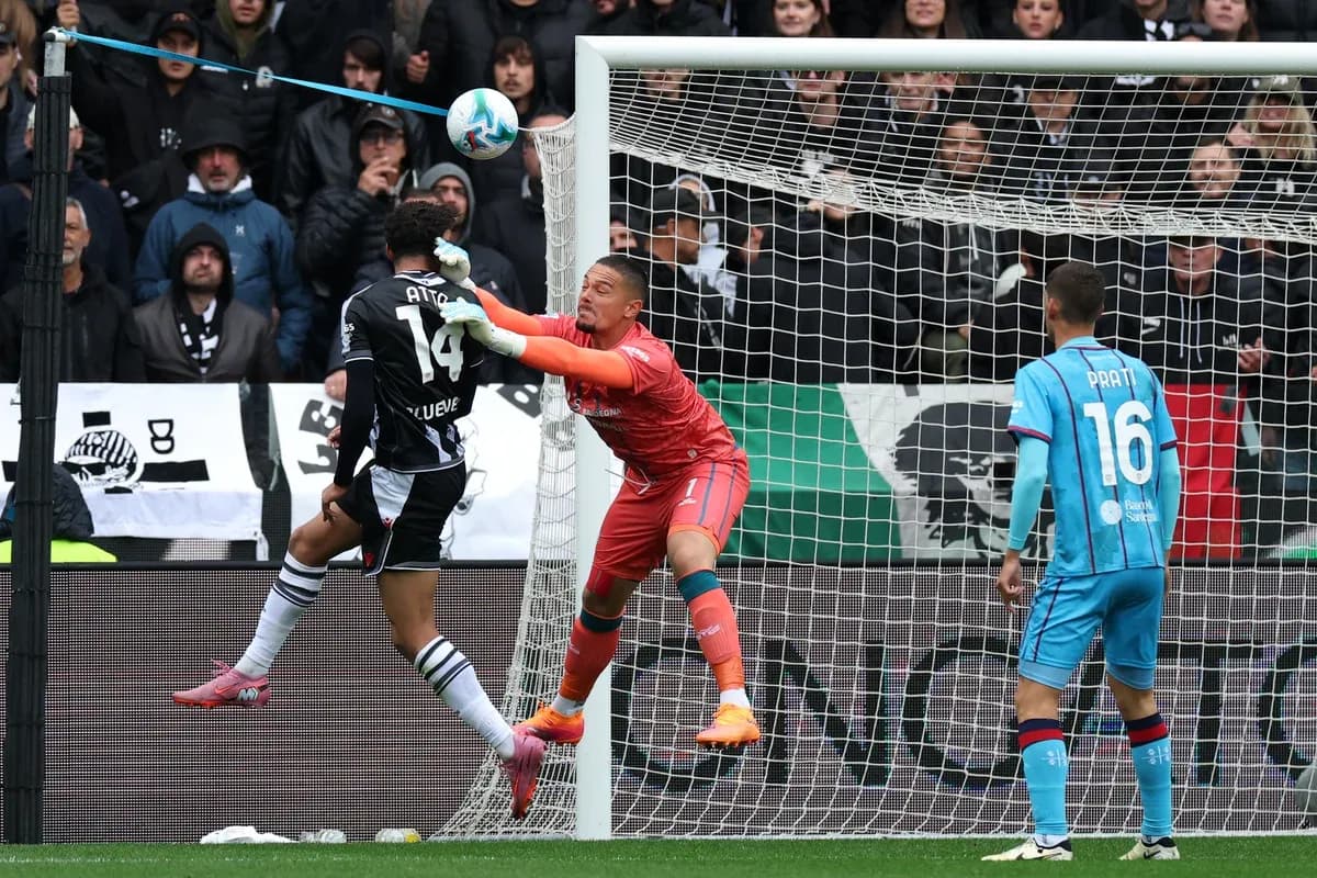 Goalkeeper attempting to save a header in match