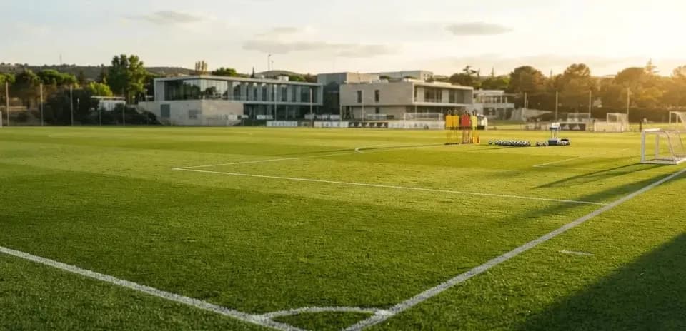 Training ground with cones and soccer balls set up