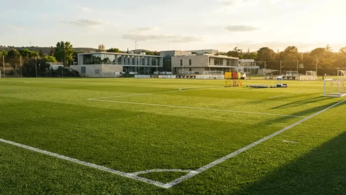 Training ground with cones and soccer balls set up