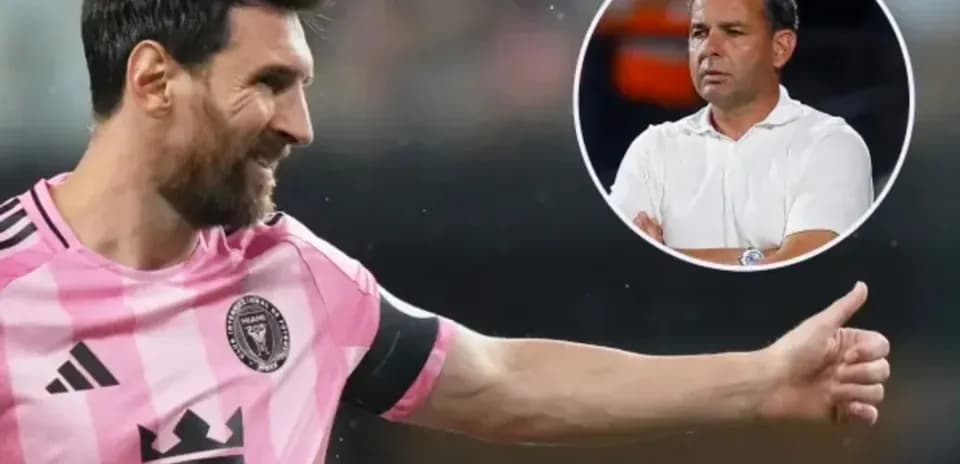 Lionel Messi celebrating during a match with coach visible