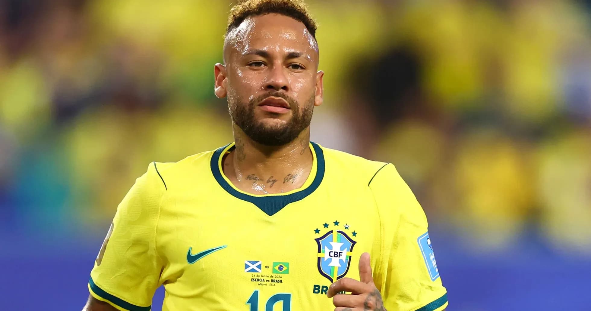 Neymar in Brazil jersey during match