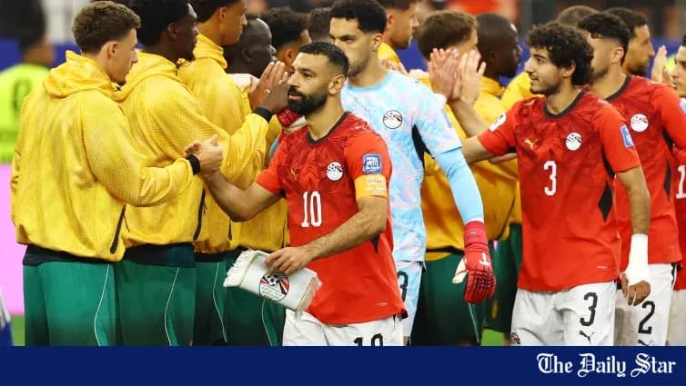 Egypt and opposing team players greeting each other