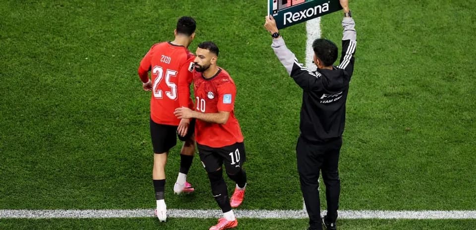 Egyptian players during substitution in match