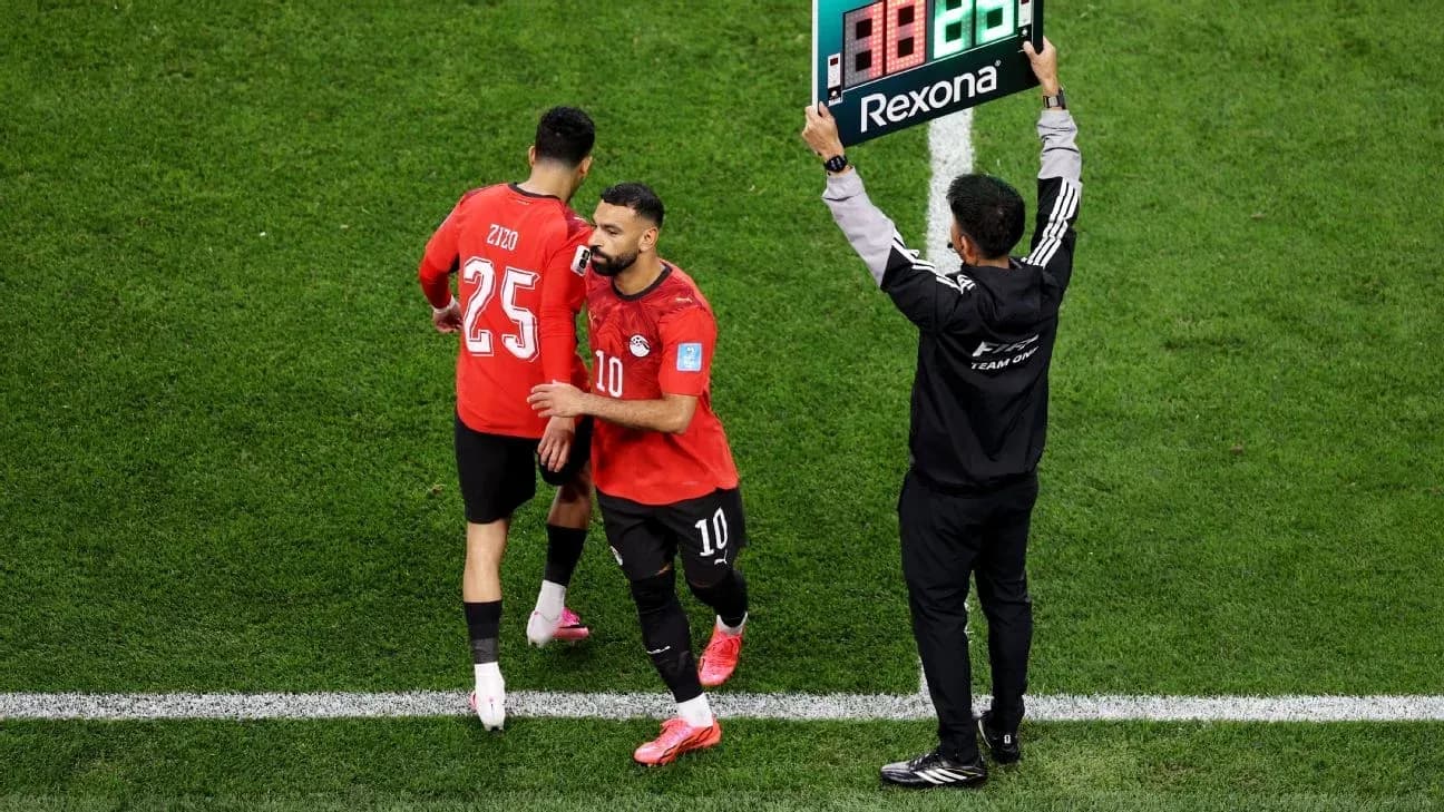 Egyptian players during substitution in match