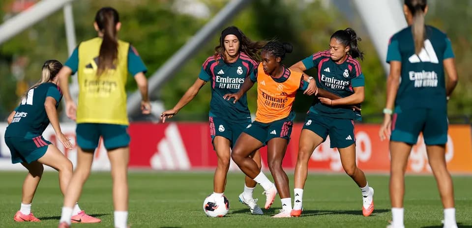Real Madrid women training session on the field