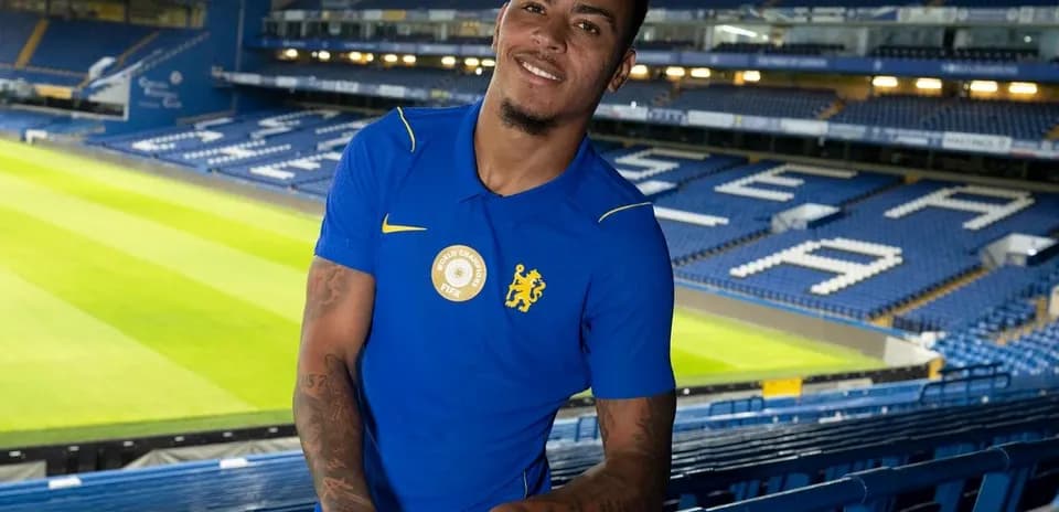Player posing at Stamford Bridge stadium