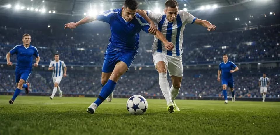 Two players competing for the ball in UEFA match