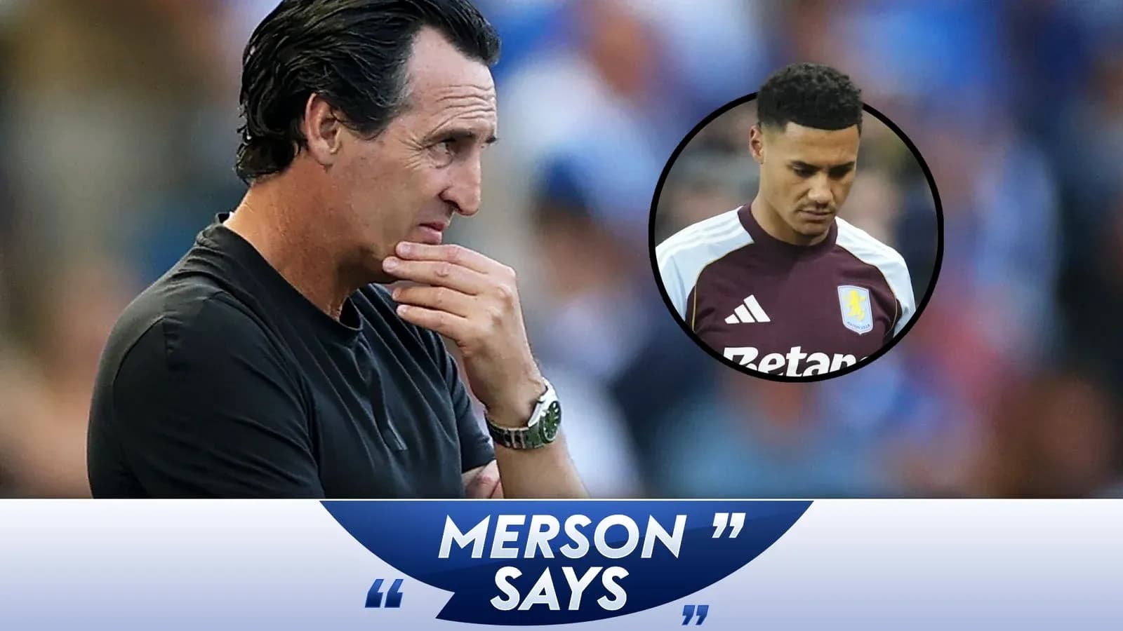 Football manager deep in thought with player inset