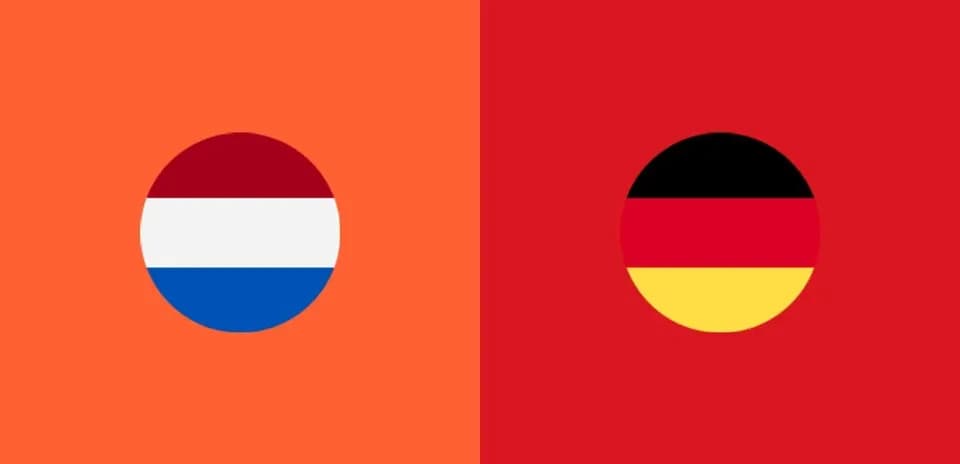 Flags of Netherlands and Germany on colored backgrounds