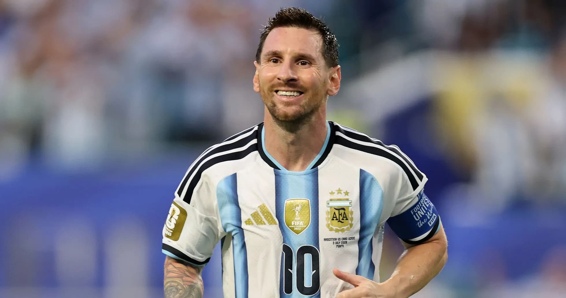 Lionel Messi celebrating in Argentina national team jersey