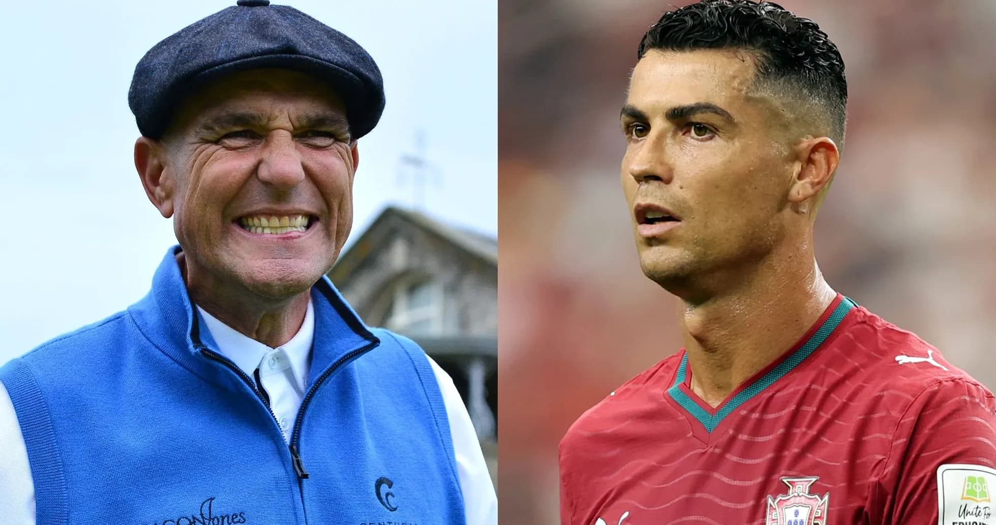 Two athletes: golfer smiling and footballer focused