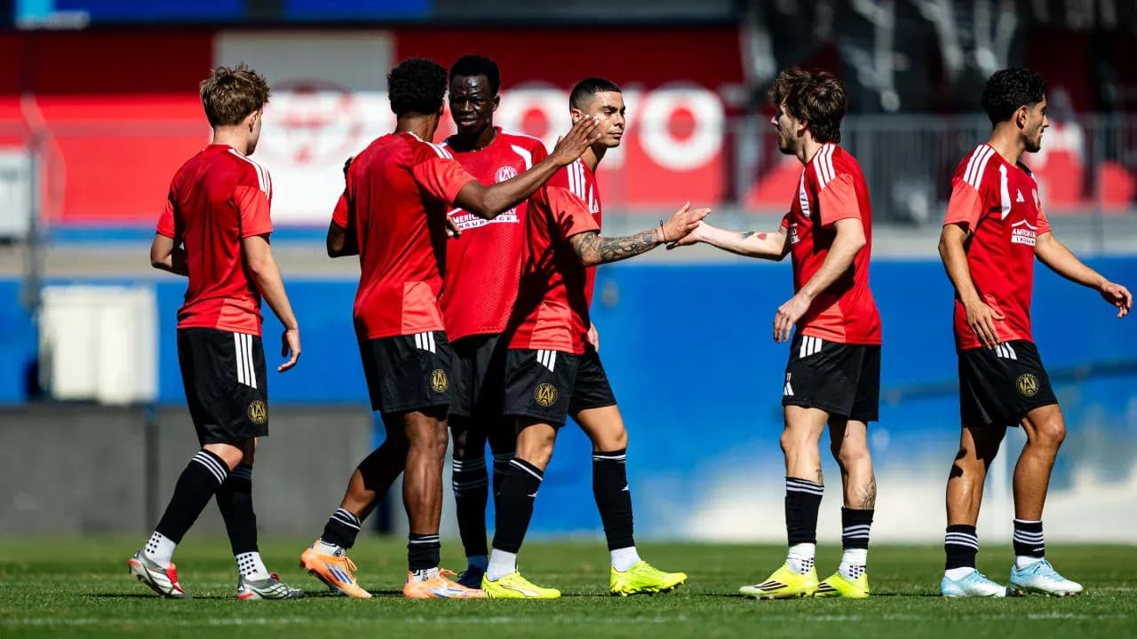 Atlanta United FC players celebrating during training