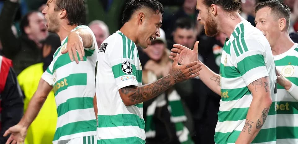 Celtic players celebrating during UEFA match