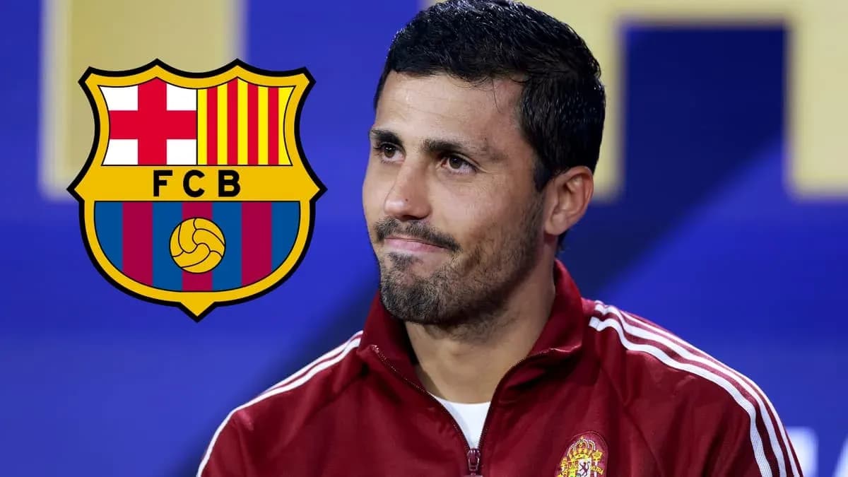 Player speaking with FC Barcelona logo in background