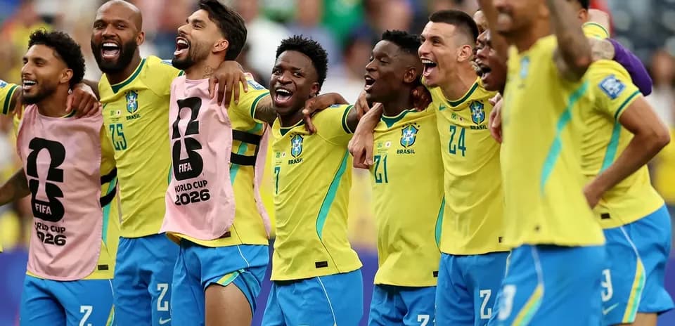 Brazil players celebrating after World Cup match