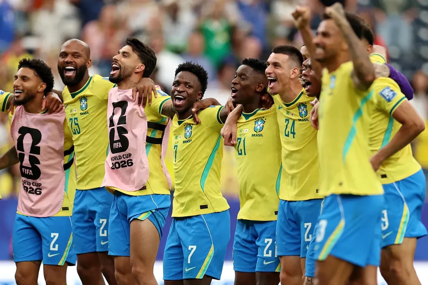 Brazil players celebrating after World Cup match