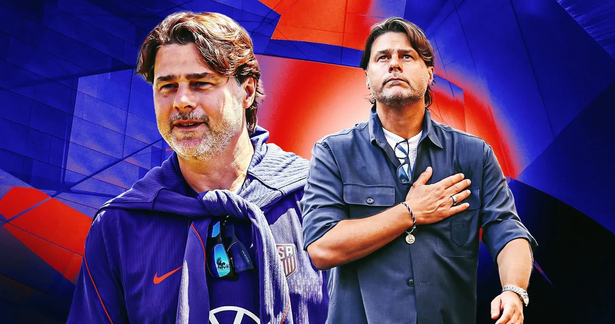 Coach in US soccer attire against colorful background