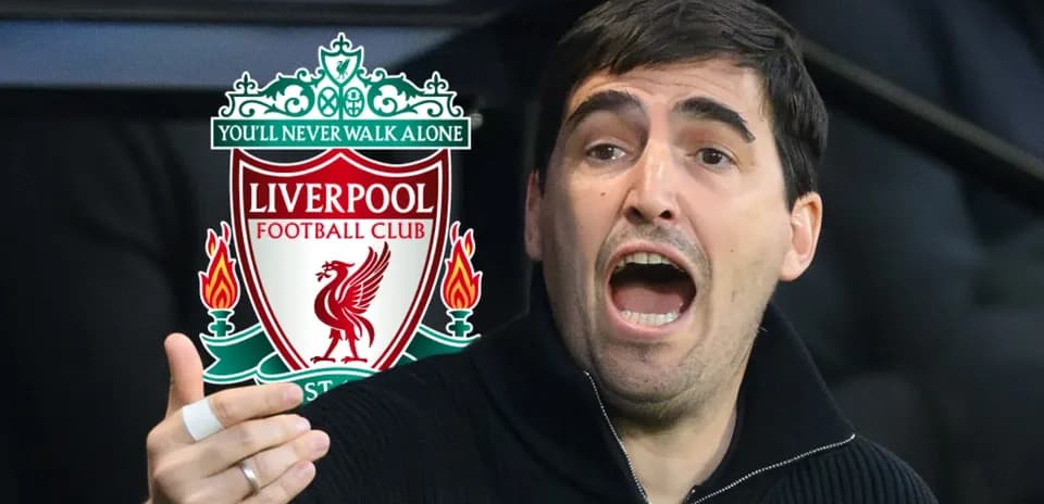 Person gesturing with Liverpool FC logo in background
