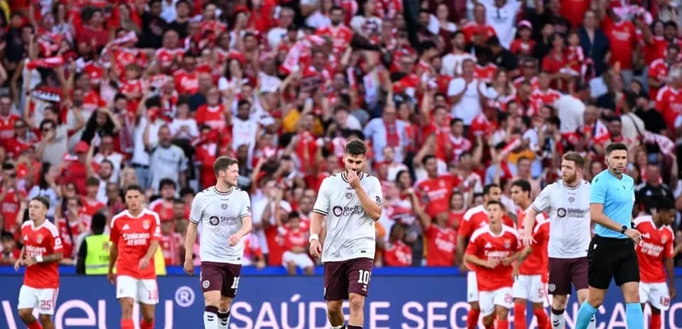 Hearts players during match against Benfica