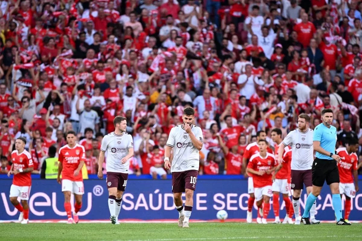 Hearts players during match against Benfica