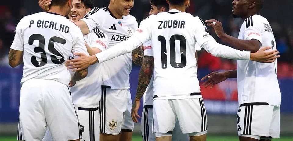 Qarabag players celebrating a goal together