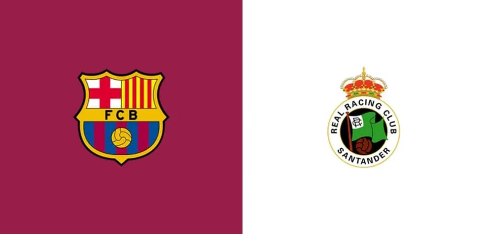 Logos of FC Barcelona and Racing Santander