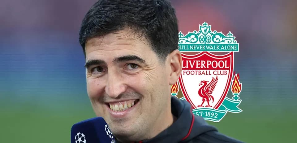 Presenter smiling with Liverpool logo in background