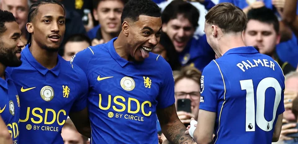 Chelsea players celebrating during a match