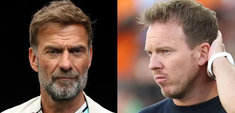 Two football managers in profile during match