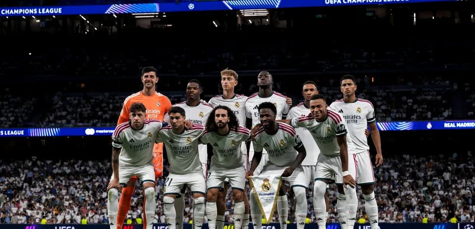 Real Madrid team posing for Champions League photo