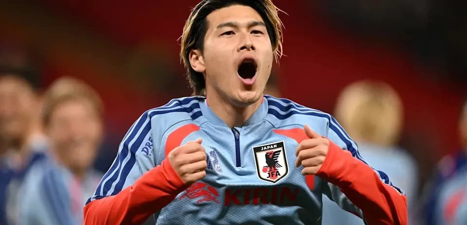 Japanese player celebrating during warm-up session