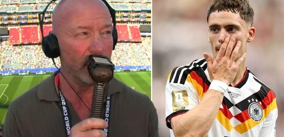 Commentator speaking at World Cup match, player reacting
