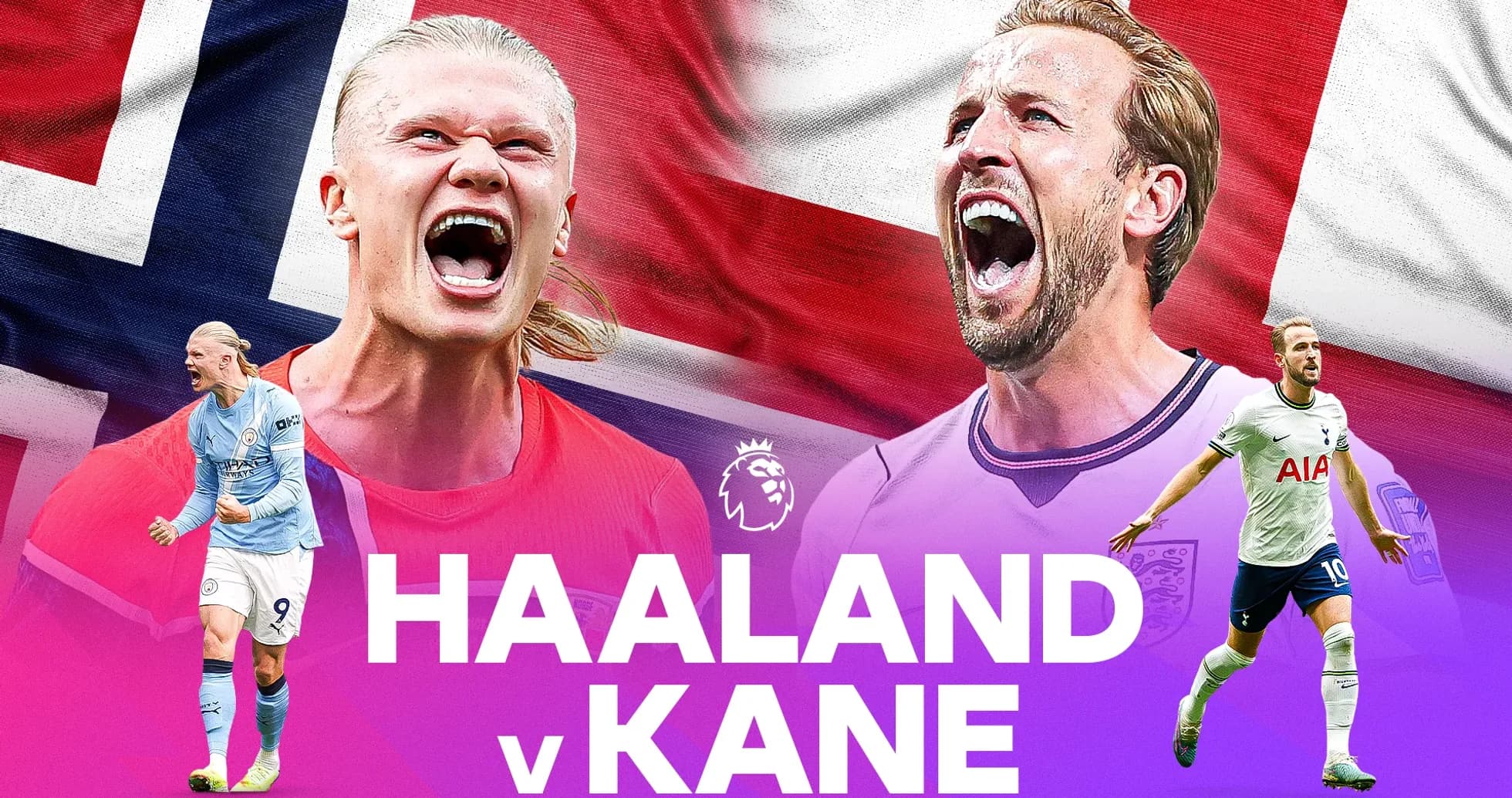 Haaland and Kane with national flags background