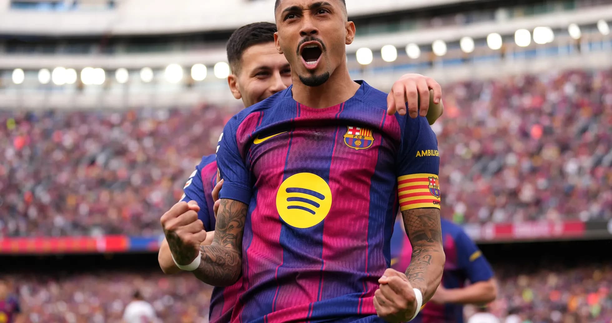 Barcelona player celebrating in La Liga match Barcelona player celebrating in La Liga match