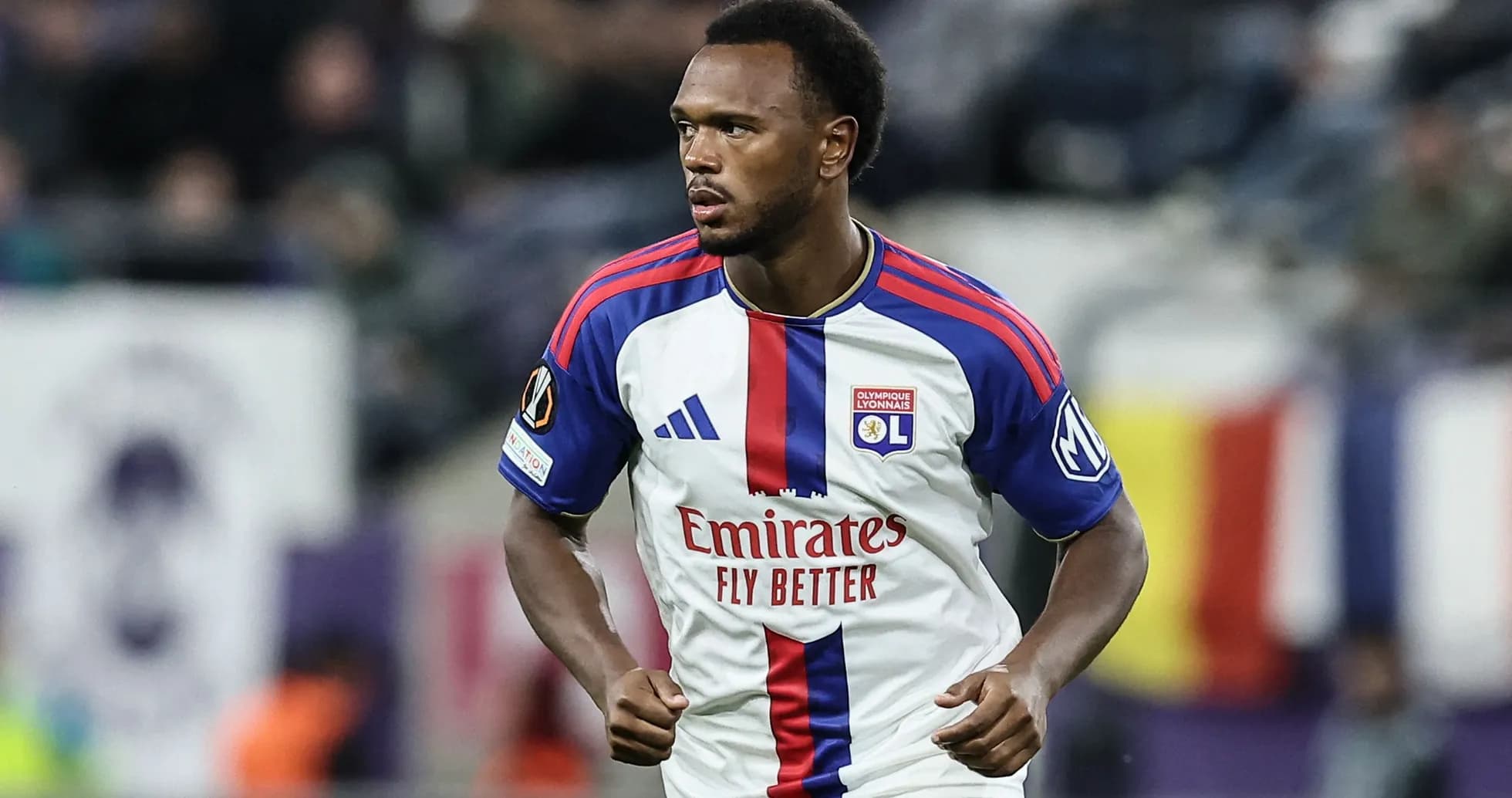 Player in Olympique Lyonnais kit during match Player in Olympique Lyonnais kit during match