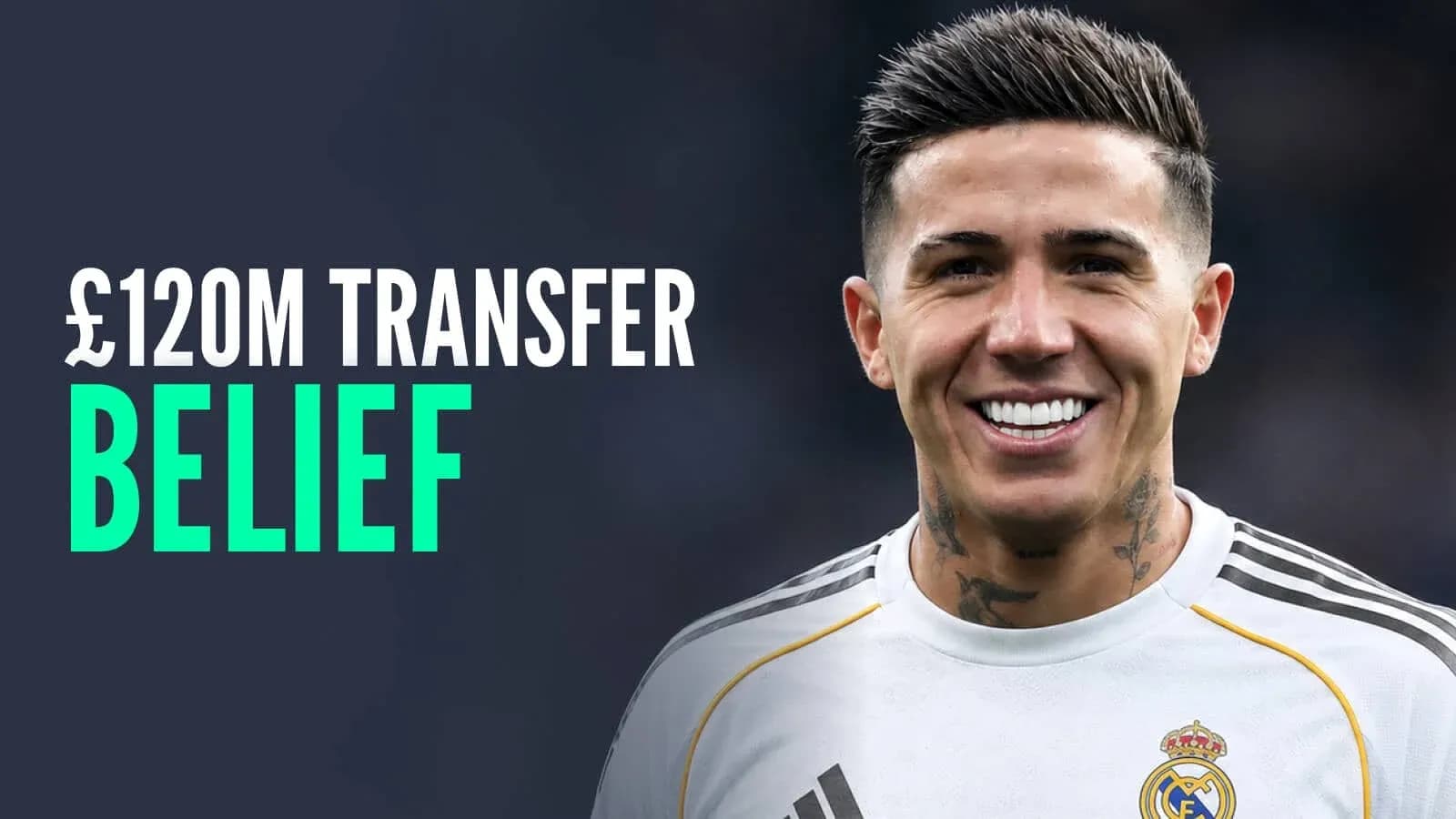 Football player smiling in Real Madrid jersey Football player smiling in Real Madrid jersey