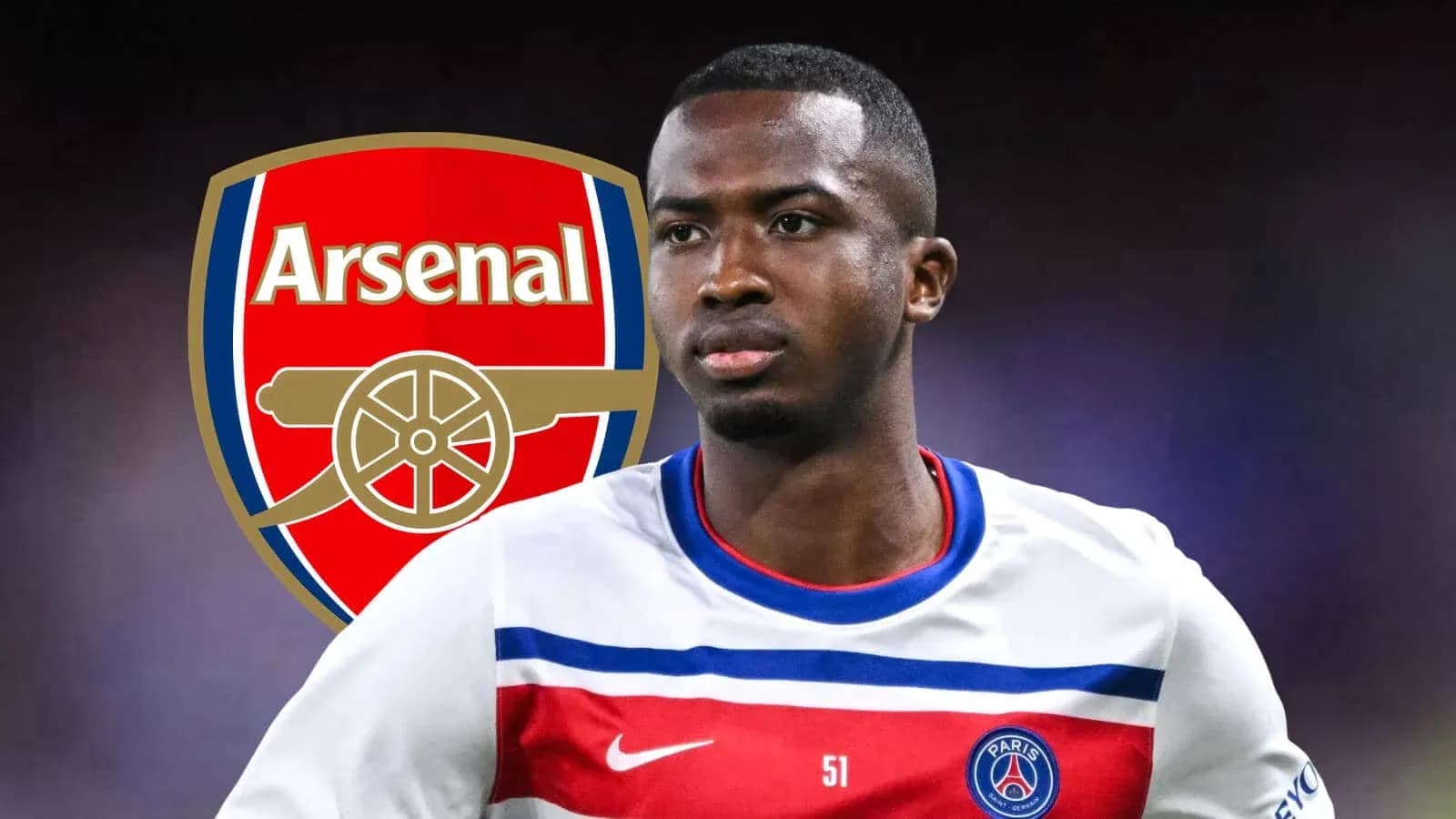 Player wearing Paris Saint-Germain jersey with Arsenal logo Player wearing Paris Saint-Germain jersey with Arsenal logo