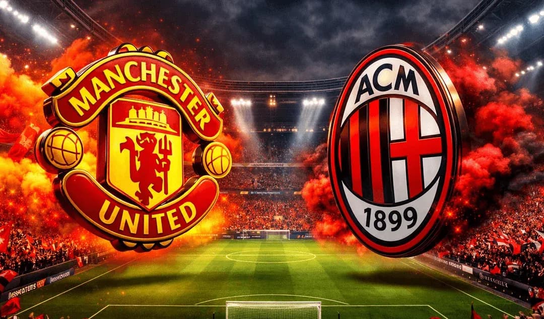 Manchester United and AC Milan club logos displayed Manchester United and AC Milan club logos displayed