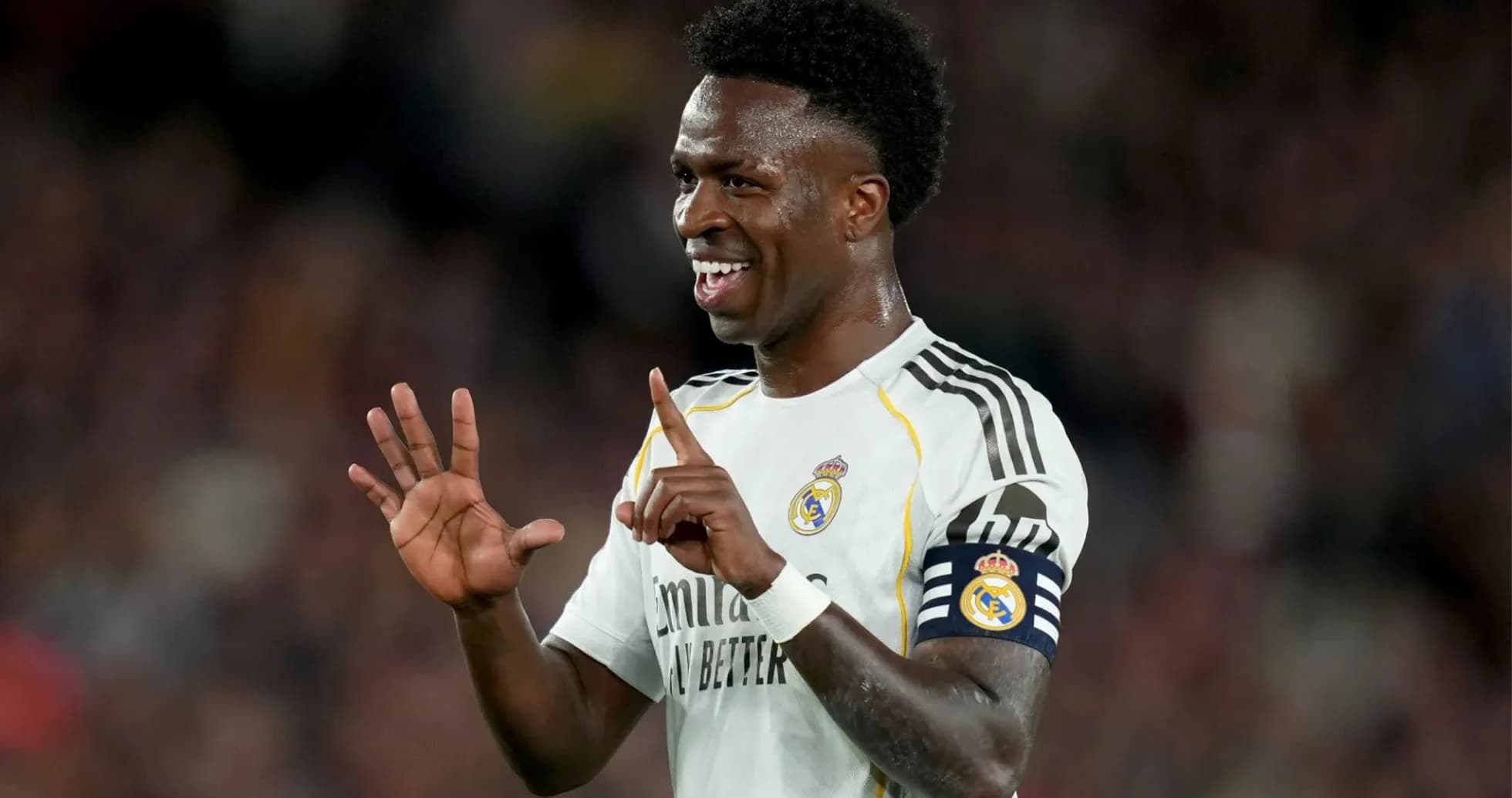 Vinícius Júnior celebrating during a match Vinícius Júnior celebrating during a match