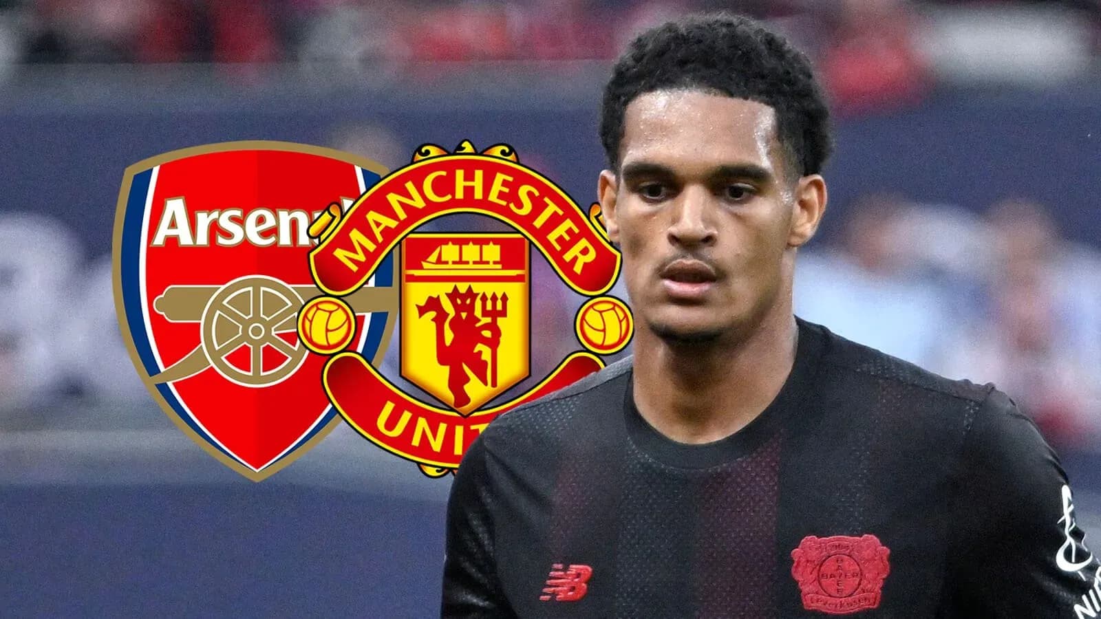 Player in jersey with Arsenal and Manchester United logos Player in jersey with Arsenal and Manchester United logos