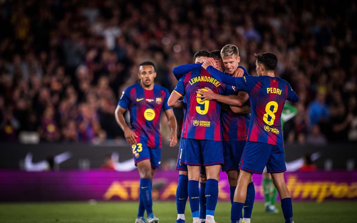 Barcelona players celebrating a goal during match Barcelona players celebrating a goal during match