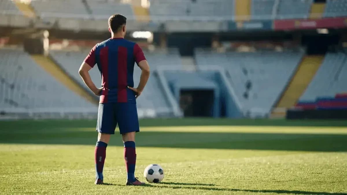 Player in Barcelona kit preparing to kick ball Player in Barcelona kit preparing to kick ball
