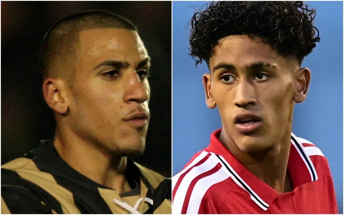 Two young football players in separate portraits Two young football players in separate portraits