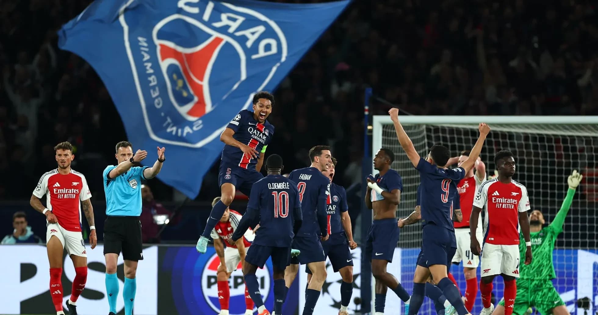 PSG players celebrating during UEFA Champions League match PSG players celebrating during UEFA Champions League match