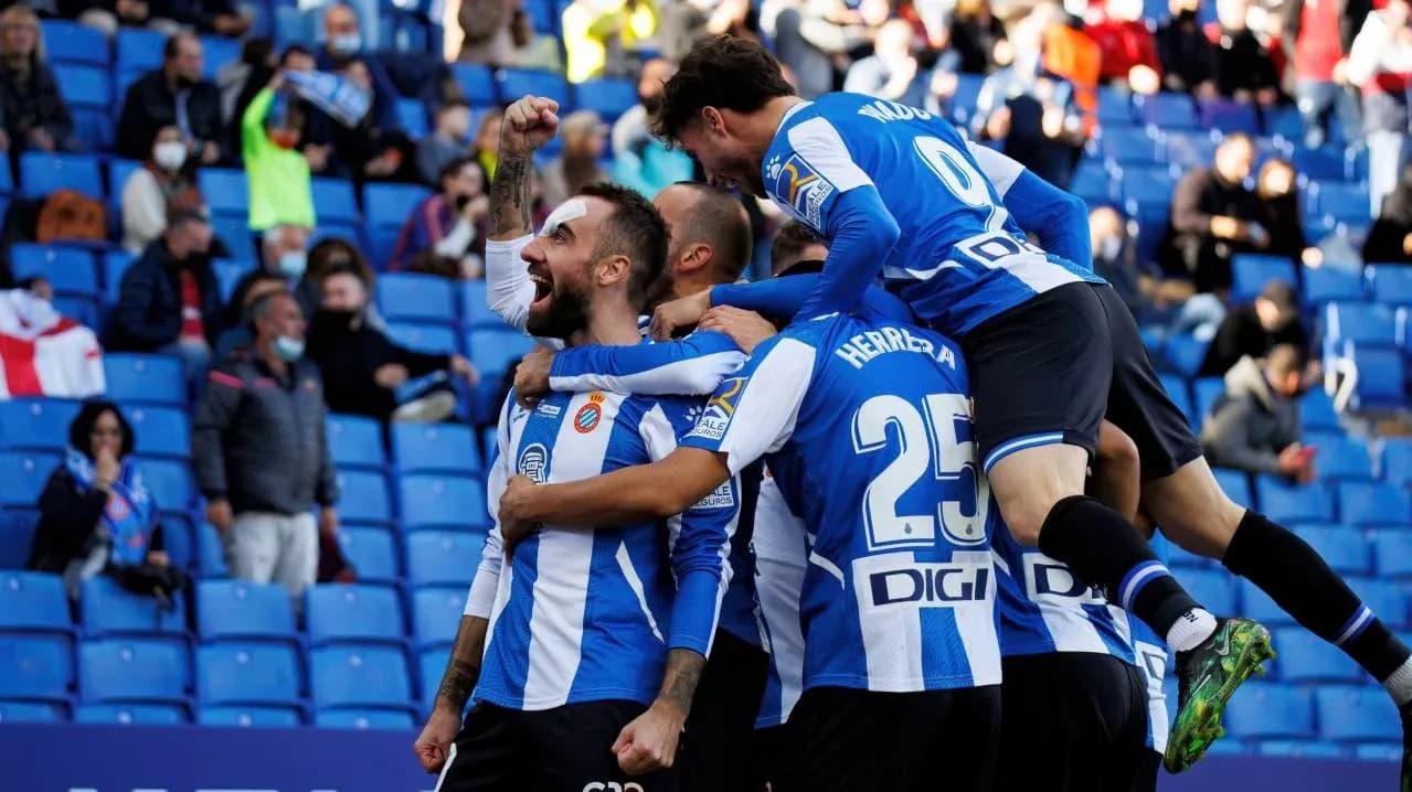 Espanyol players celebrating a goal during match Espanyol players celebrating a goal during match
