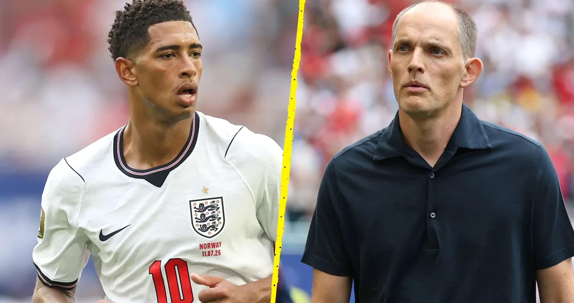 Football player in England kit and coach on field Football player in England kit and coach on field