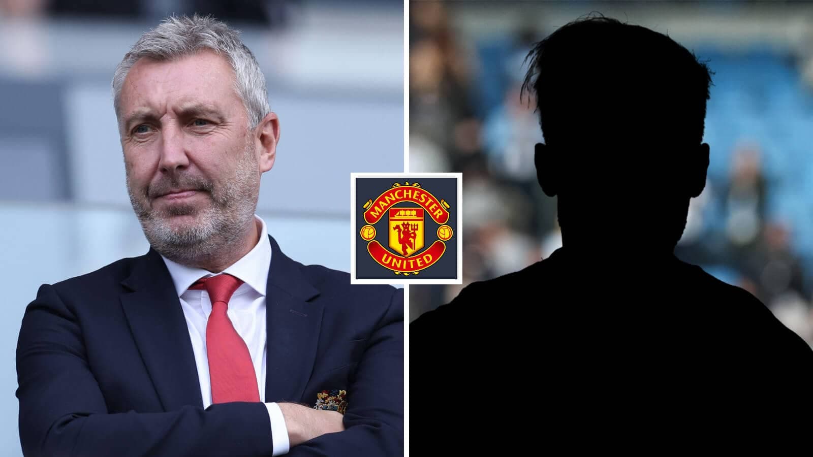 Manager and silhouette of a player with Manchester United logo Manager and silhouette of a player with Manchester United logo