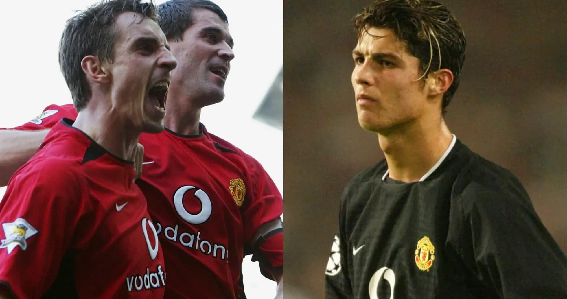 Two Manchester United players celebrating and one player posing Two Manchester United players celebrating and one player posing