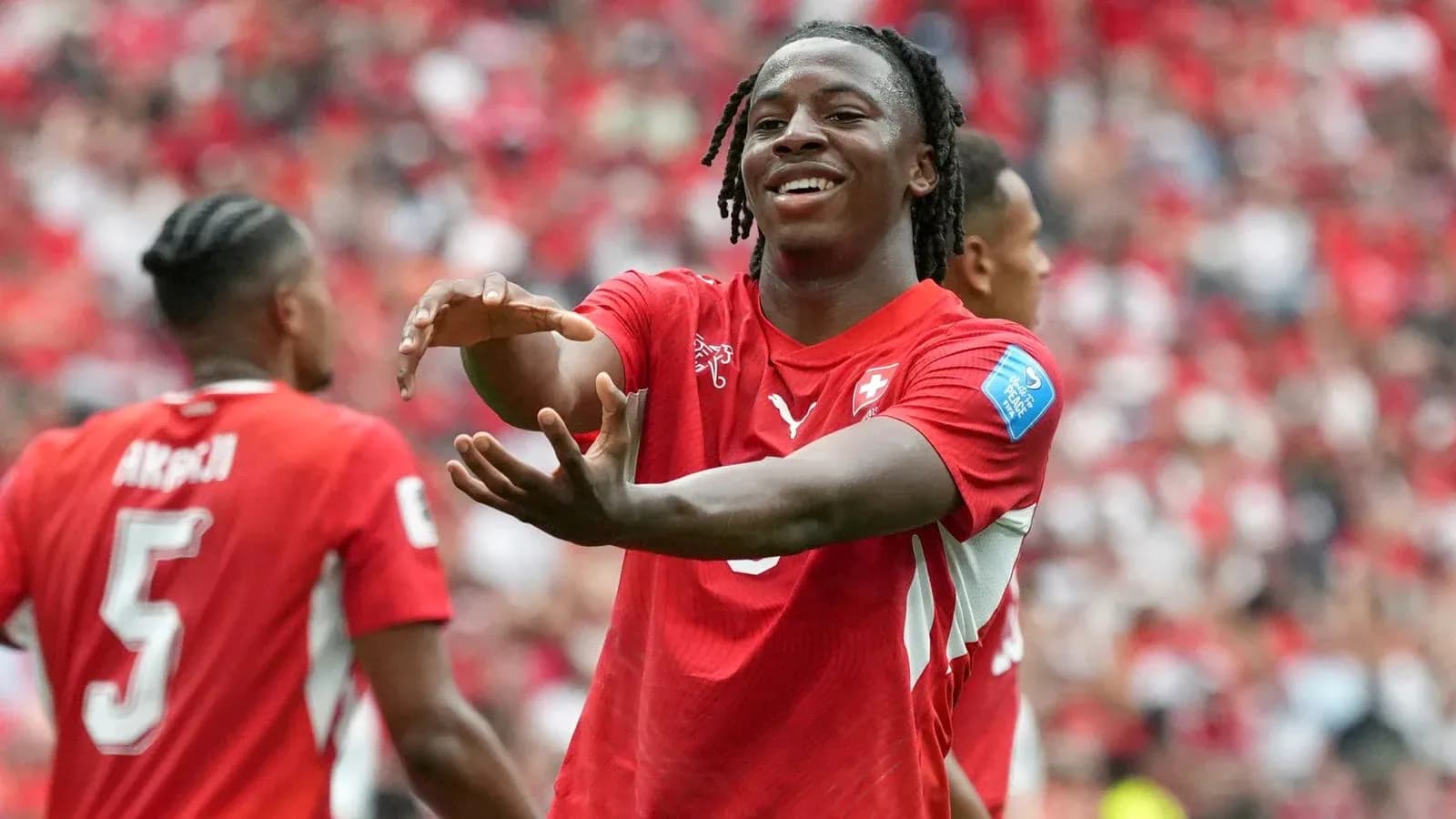 Swiss player celebrating a goal during match Swiss player celebrating a goal during match