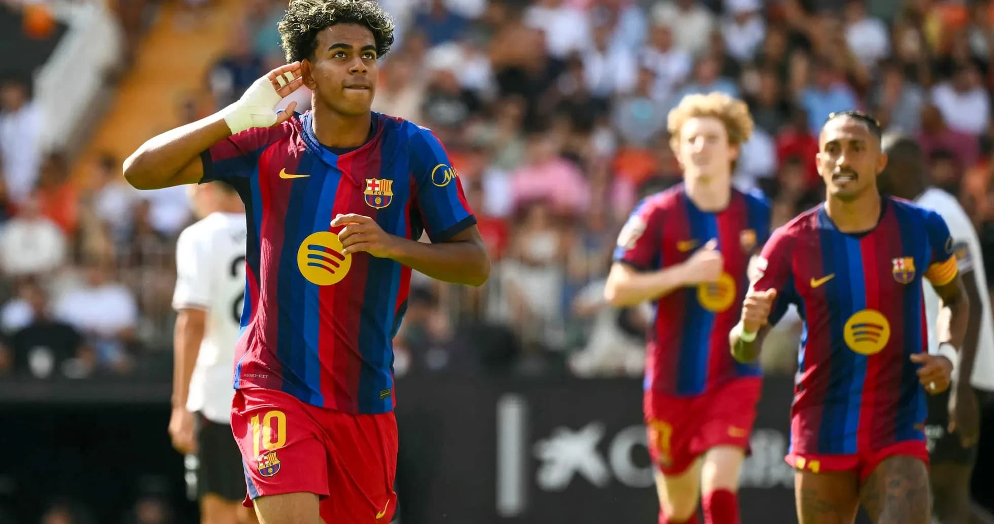 Barcelona players celebrating a goal during match Barcelona players celebrating a goal during match